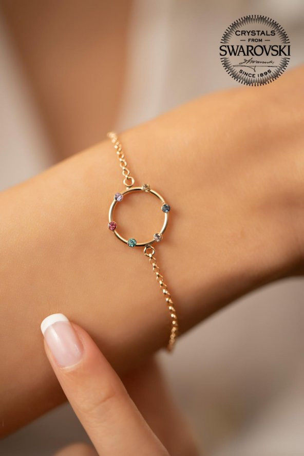 Swarovski Taşlı Halka ve Mix Taş Model Altın Kaplama Gümüş Crystal Bileklik - 2