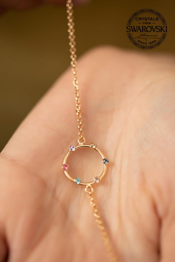 Swarovski Taşlı Halka ve Mix Taş Model Altın Kaplama Gümüş Crystal Bileklik - 4