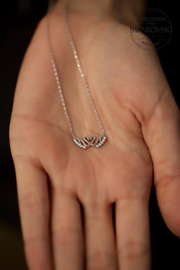 Swarovski Taşlı Swan Aşkı Model Gümüş Zirconia Kolye - 3