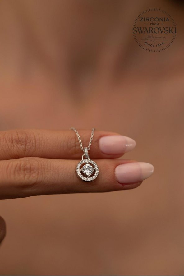 Swarovski Taşlı Yuvarlak Model Gümüş Zirconia Kolye