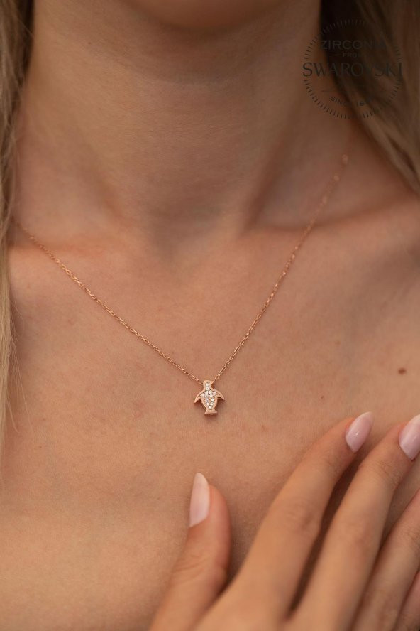 Swarovski Taşlı Penguen Model Rose Kaplama Gümüş Zirconia Zirconia Kolye - 2