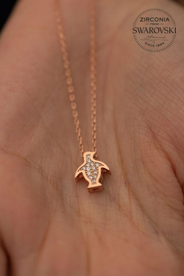 Swarovski Taşlı Penguen Model Rose Kaplama Gümüş Zirconia Zirconia Kolye - 3
