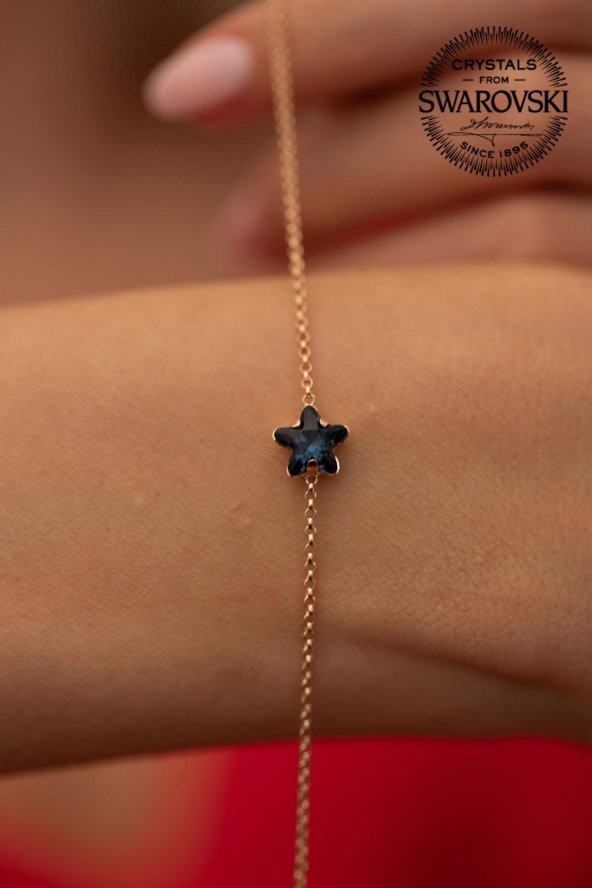 Swarovski Taşlı Yıldız Model Rose Kaplama Gümüş Crystal Bileklik - 2