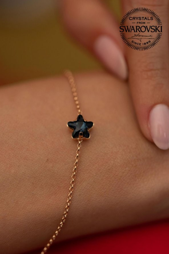 Swarovski Taşlı Yıldız Model Rose Kaplama Gümüş Crystal Bileklik - 3