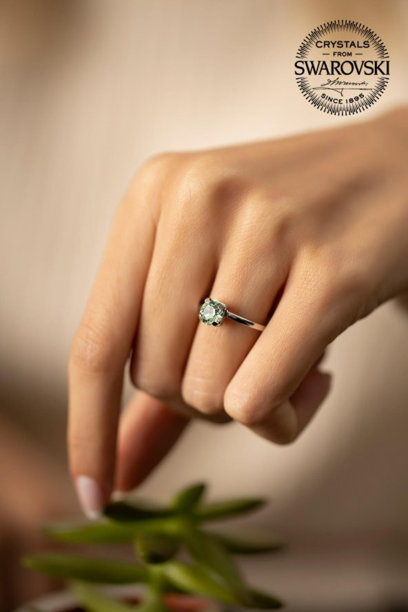 Swarovski Taşlı Tektaş Model Gümüş Crystal Yüzük - 2