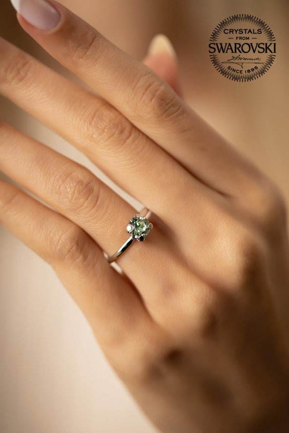 Swarovski Taşlı Tektaş Model Gümüş Crystal Yüzük - 3