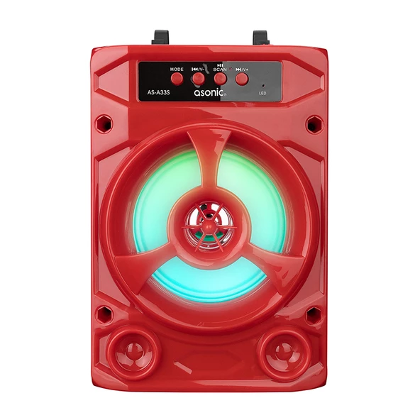 Asonic AS-A33K Kırmızı 3W - DC 5V Bluetooth-Usb-Aux -TF Cardlı Speaker Hoparlör,Kırmızı