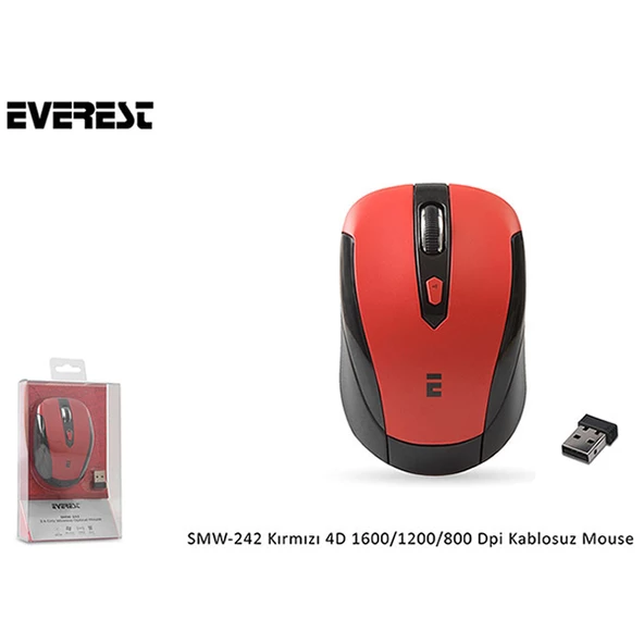 Everest Smw242 Kırmızı 4D 16001200800 Dpi Kablosuz Mouse - 5