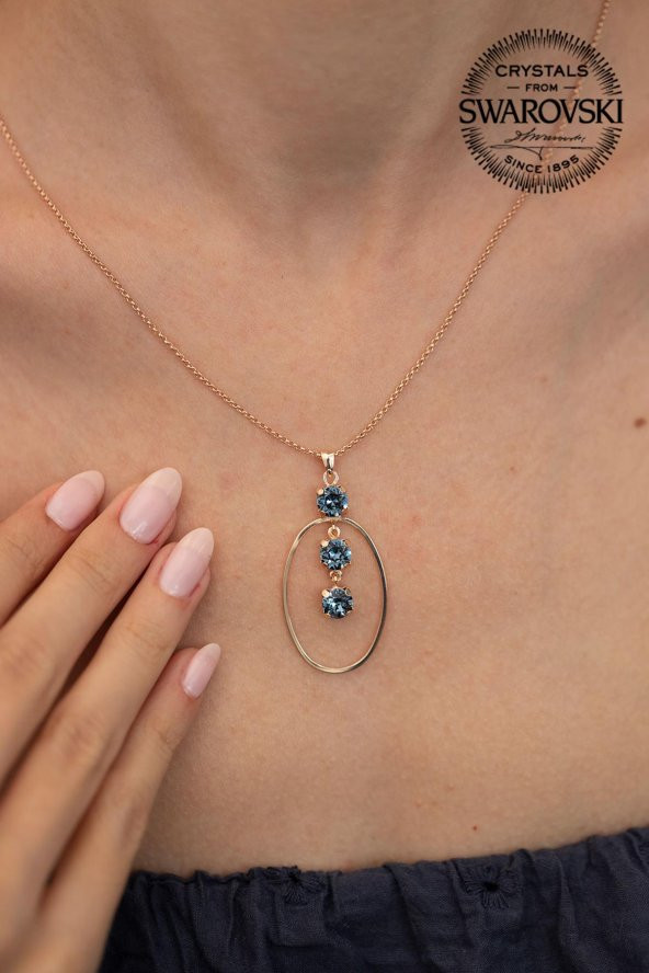 Swarovski Taşlı Oval Model Rose Kaplama Gümüş Crystal Kolye