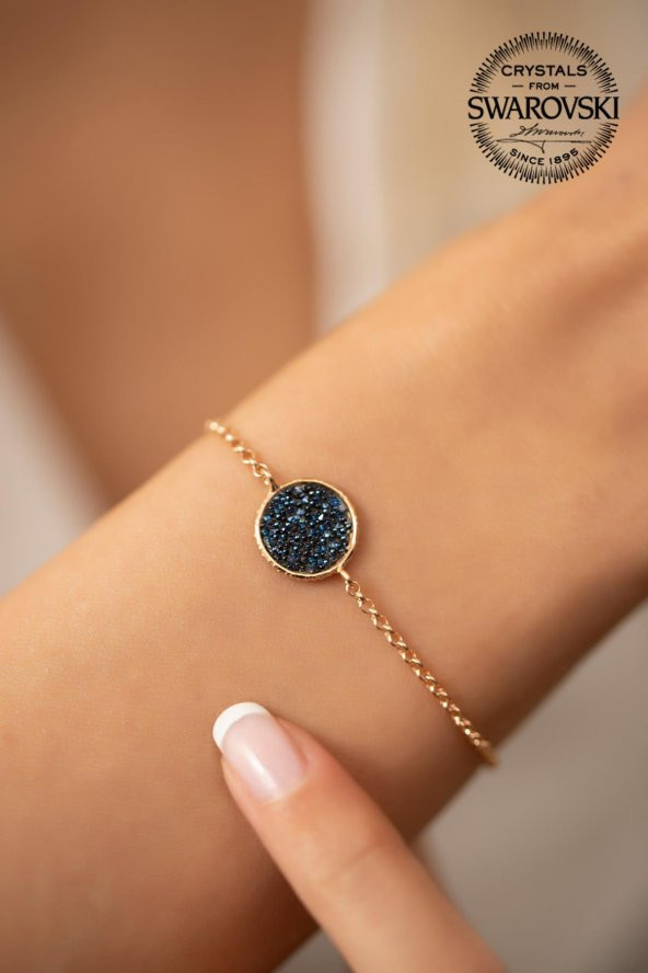 Swarovski Taşlı Yuvarlak Model Rose Kaplama Gümüş Crystal Bileklik - 2