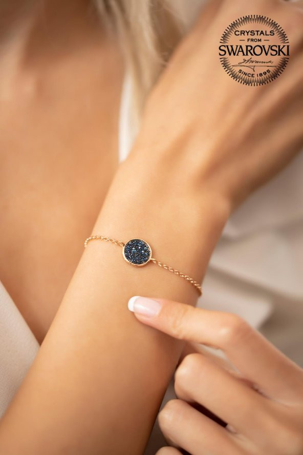 Swarovski Taşlı Yuvarlak Model Rose Kaplama Gümüş Crystal Bileklik - 3