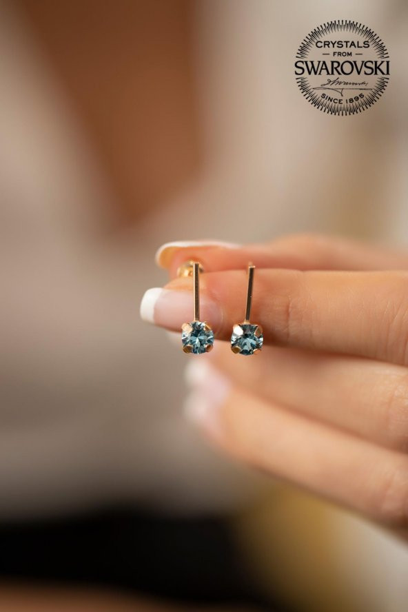 Swarovski Taşlı Çubuk Model Rose Kaplama Gümüş Crystal Küpe - 3
