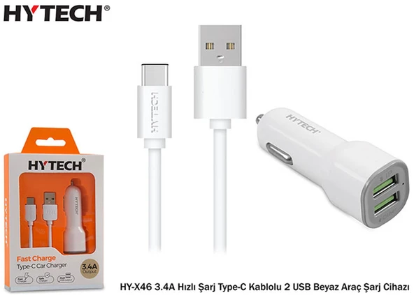 Hytech HY-X46 3.4A Hızlı Şarj Type-C Kablolu 2 USB ürün görseli