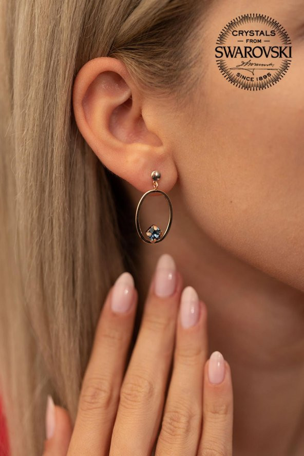 Swarovski Taşlı Oval Model Rose Kaplama Gümüş Crystal Küpe - 2