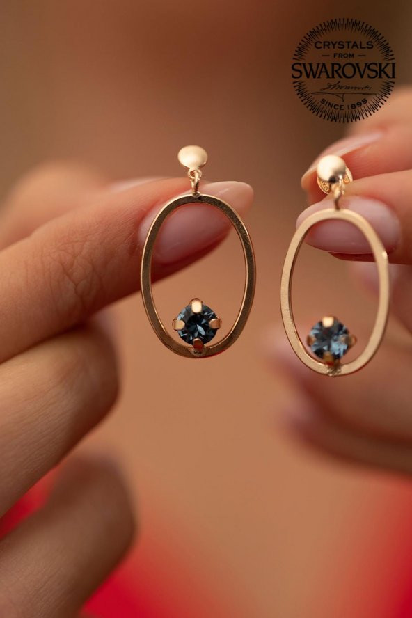 Swarovski Taşlı Oval Model Rose Kaplama Gümüş Crystal Küpe - 3