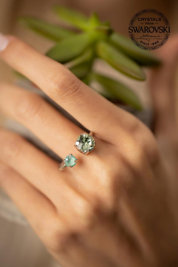 Swarovski Taşlı İki Taş Model Gümüş Crystal Yüzük - 3
