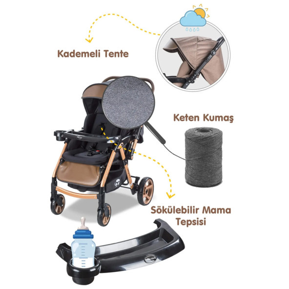 Baby Care Bc500 Combo Maxi Pro Çift Yönlü Bebek Arabası Kahverengi - 3