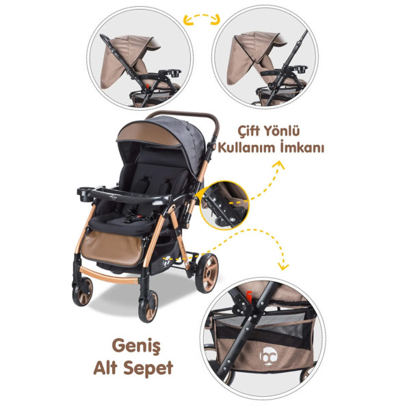Baby Care BC500 Combo Maxi Pro Çift Yönlü Bebek Arabası Siyah Gri - 6