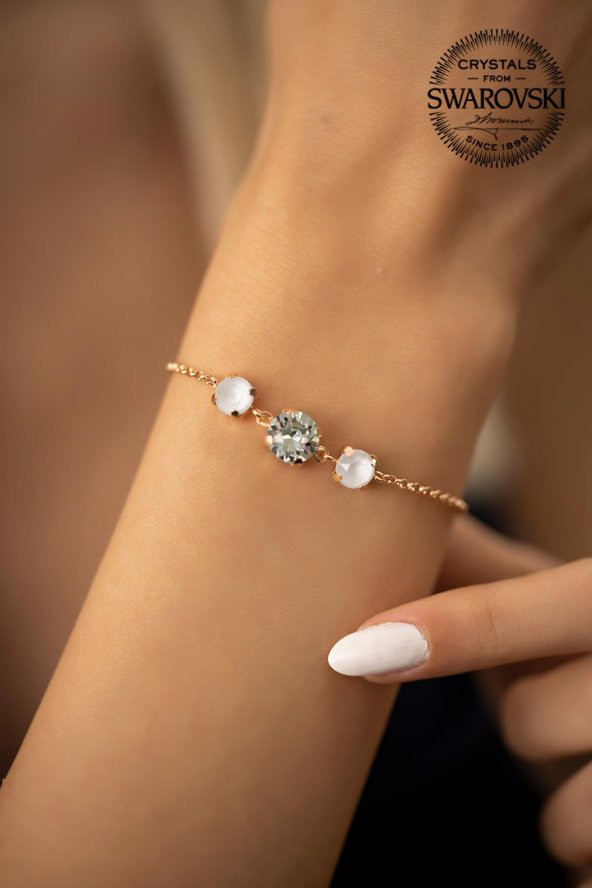Swarovski Taşlı Üç Taş Model Gümüş Crystal Bileklik