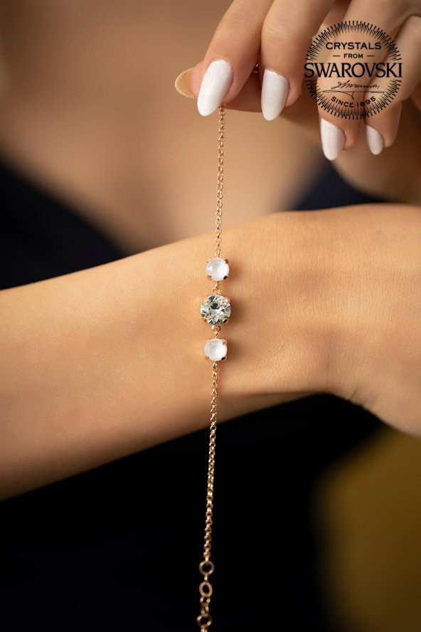 Swarovski Taşlı Üç Taş Model Gümüş Crystal Bileklik - 2