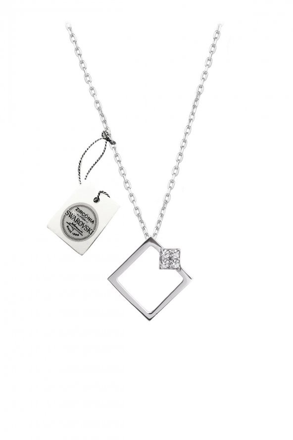 Swarovski Taşlı Kare Model Gümüş Zirconia Kolye - 3