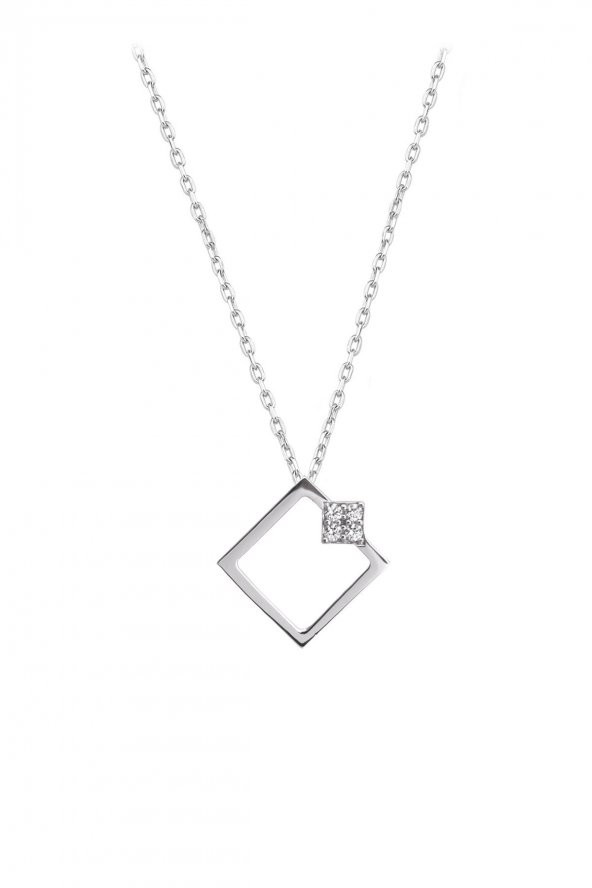 Swarovski Taşlı Kare Model Gümüş Zirconia Kolye - 4
