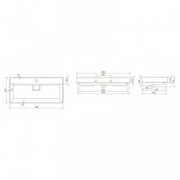Turkuaz Cerastyle Sharp Etajer Uyumlu Lavabo Damlalıklı 100x48 cm - 3