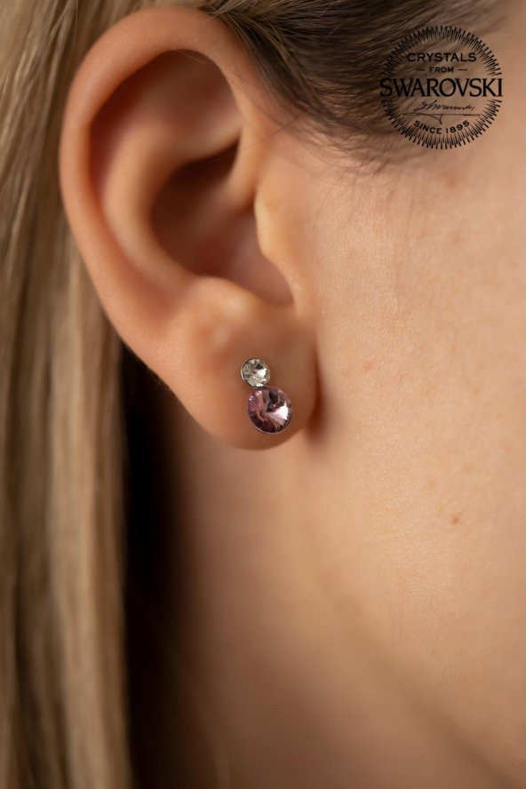 Swarovski Taşlı İki Taş Model Gümüş Crystal Küpe