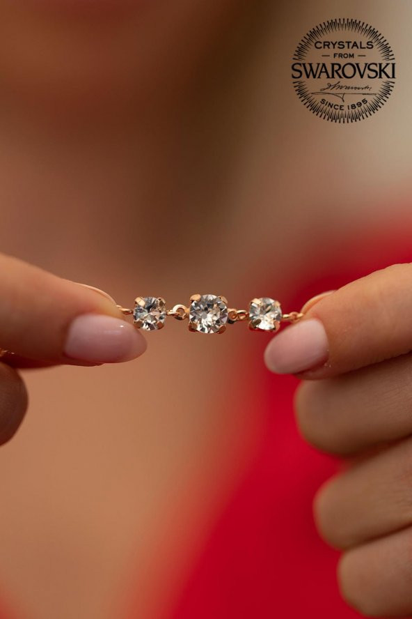 Swarovski Taşlı Üç Taş Model Rose Kaplama Gümüş Zirconia Bileklik - 3