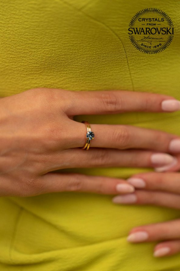 Swarovski Taşlı Tektaş Model Gümüş Crystal Yüzük - 2