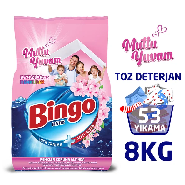 Bingo Matik 8 kg Mutlu Yuvam Renkliler ve Beyazlar Toz Çamaşır Deterjanı
