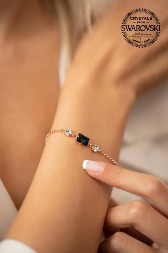 Swarovski Taşlı Baget Model Rose Kaplama Gümüş Crystal Bileklik - 3