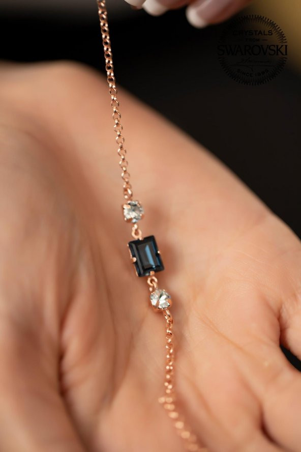 Swarovski Taşlı Baget Model Rose Kaplama Gümüş Crystal Bileklik - 4