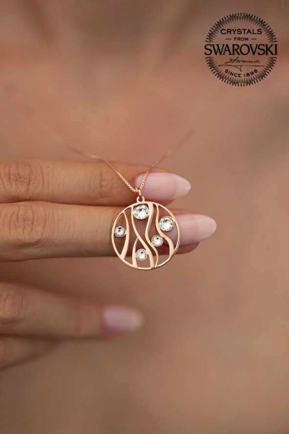 Swarovski Taşlı Sarmaşık Model Rose Kaplama Gümüş Crystal Kolye