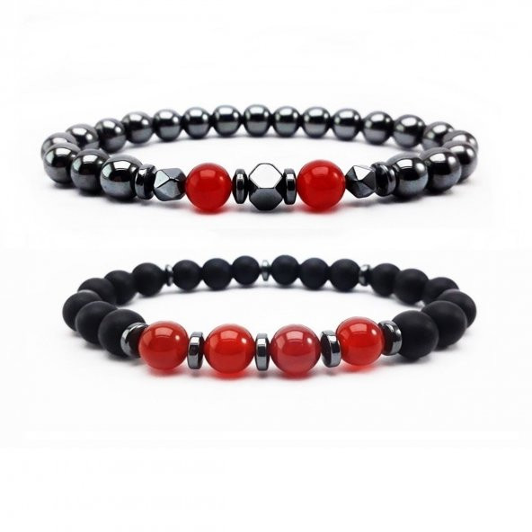 Hematit - Akik - Oniks İkili Erkek Doğal Taş Bileklik