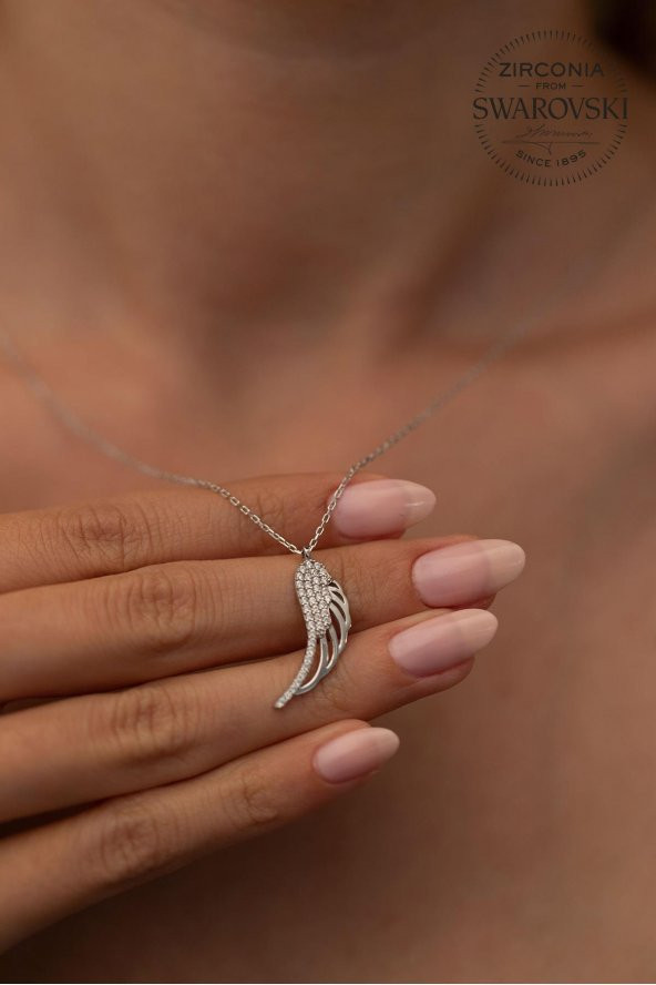 Swarovski Taşlı Melek Kanadı Model Gümüş Zirconia Kolye