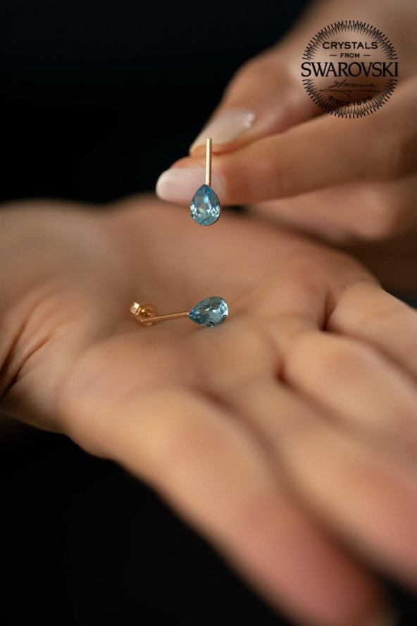 Swarovski Taşlı Damla Model Rose Kaplama Gümüş Crystal Küpe - 4