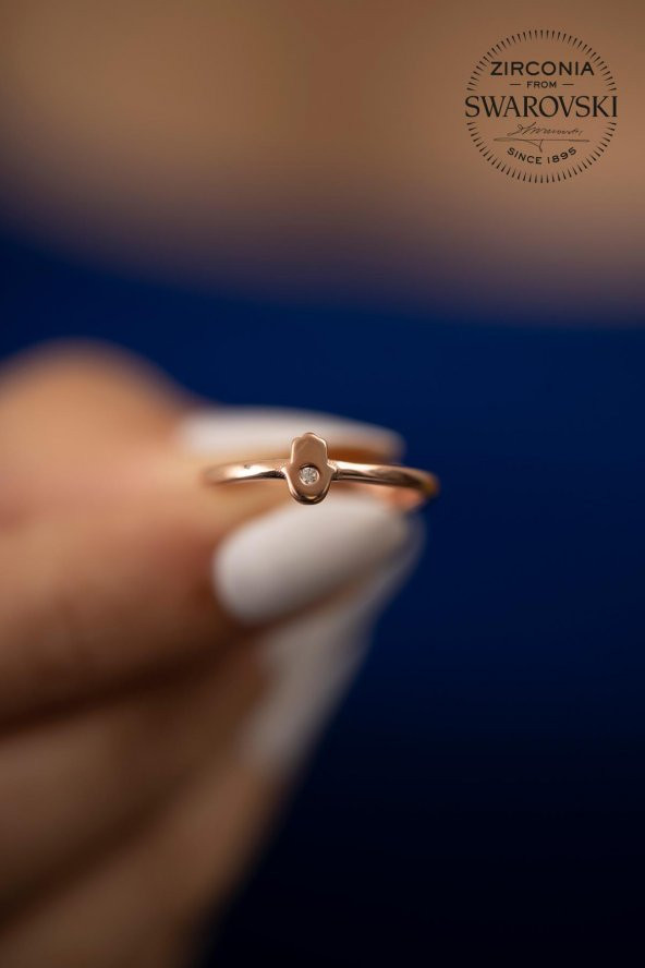 Swarovski Taşlı Fatma Ana Eli Model Rose Kaplama Gümüş Zirconia Yüzük - 4