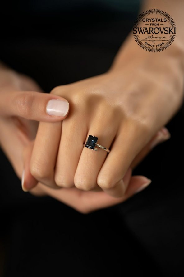 Swarovski Taşlı Baget Model Gümüş Crystal Yüzük - 3