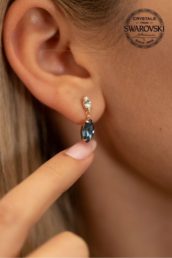 Swarovski Taşlı Mekik Model Rose Kaplama Gümüş Crystal Küpe