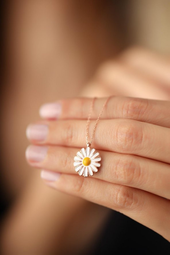 Papatya Model Mineli Rose Kaplama Gümüş Kolye - 3