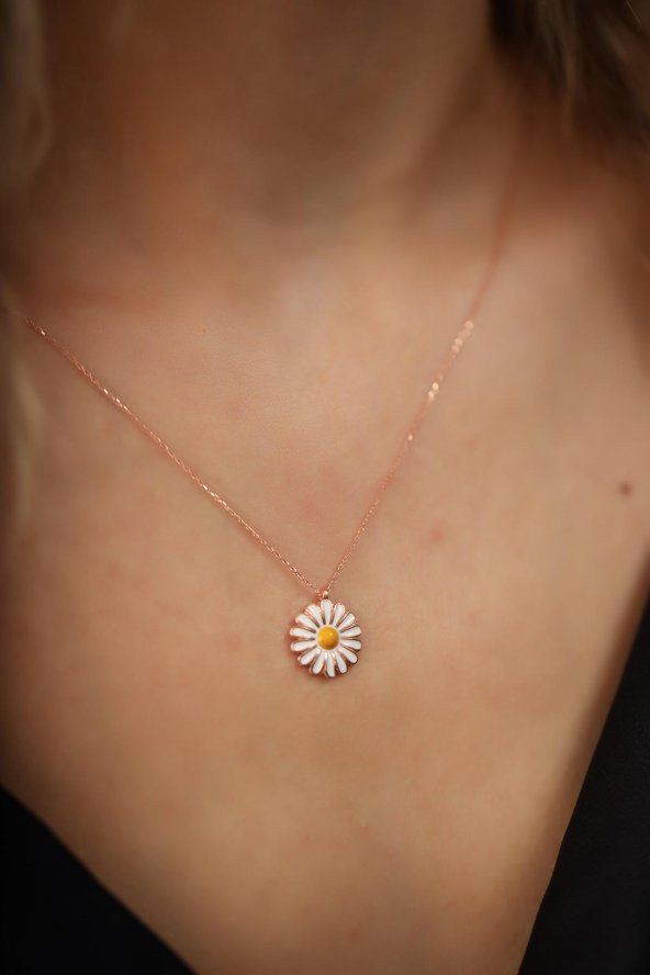 Papatya Model Mineli Rose Kaplama Gümüş Kolye - 5