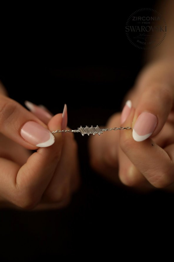 Swarovski Taşlı Dörtlü Baget Model Gümüş Zirconia Bileklik - 3