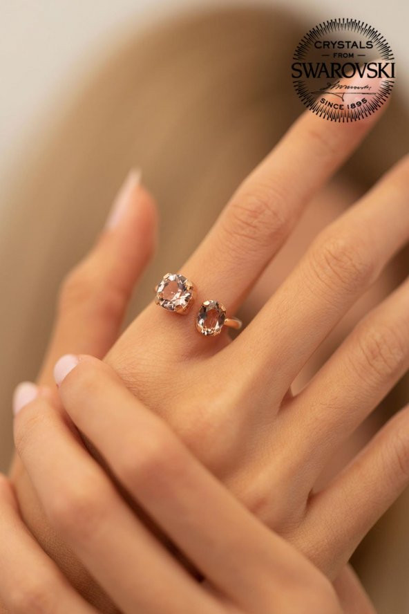 Swarovski Taşlı Çift taş Model Rose Kaplama Gümüş Crystal Yüzük - 2