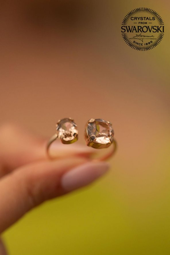 Swarovski Taşlı Çift taş Model Rose Kaplama Gümüş Crystal Yüzük - 3