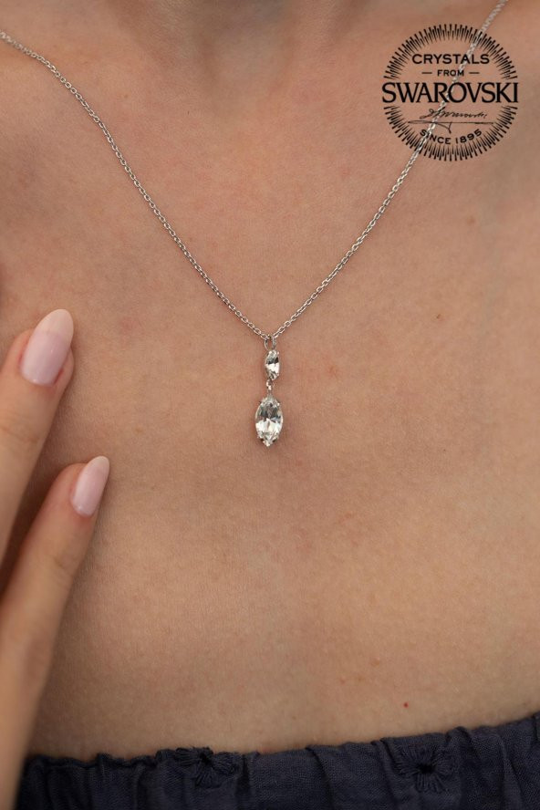 Swarovski Taşlı Mekik Model Gümüş Crystal Kolye - 2