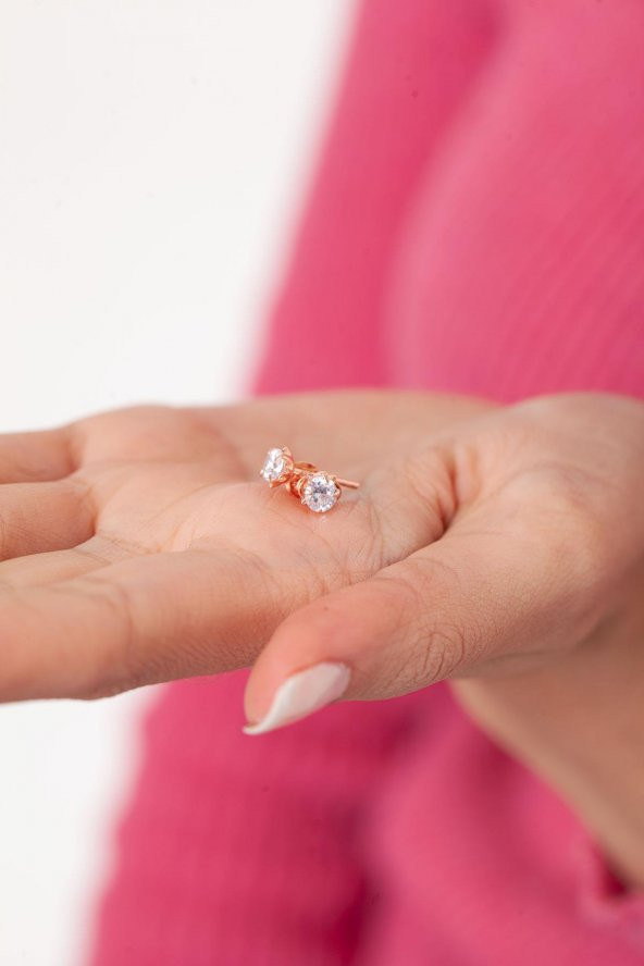 Tektaş Model Zirkon Taşlı Rose Gümüş Küpe - 2