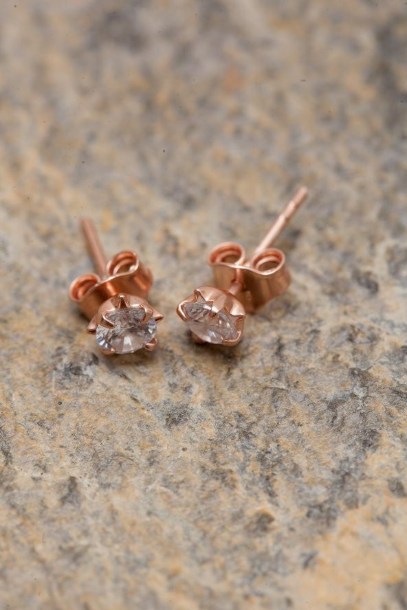 Tektaş Model Zirkon Taşlı Rose Gümüş Küpe - 5