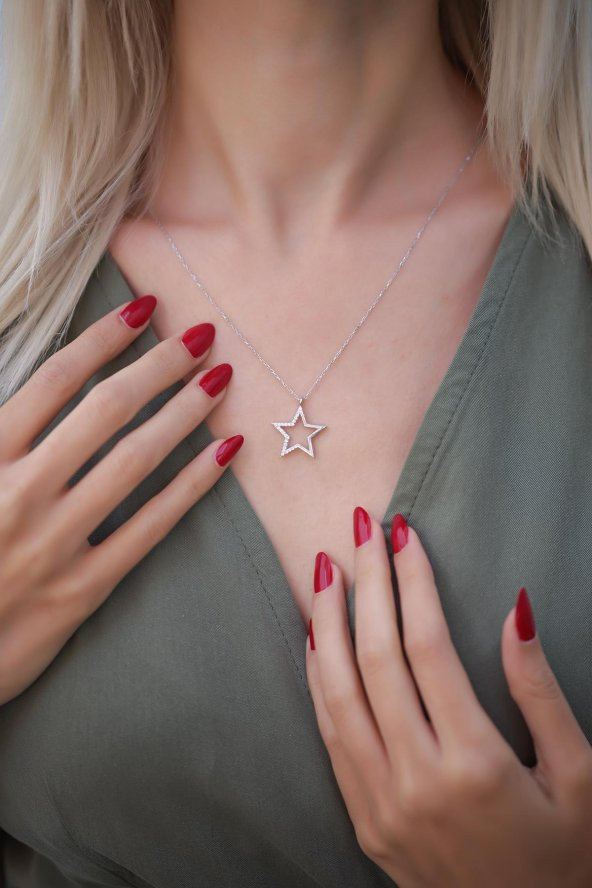 Yıldız Model Zirkon Taşlı Gümüş Kolye - Resim 2