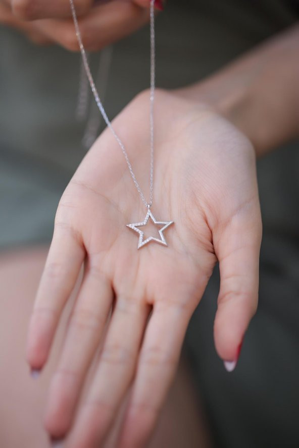 Yıldız Model Zirkon Taşlı Gümüş Kolye - Resim 3